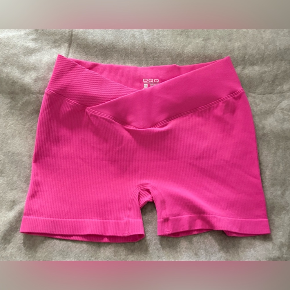 NW/OT OQQ Pink Ribbed High-Waist Shorts